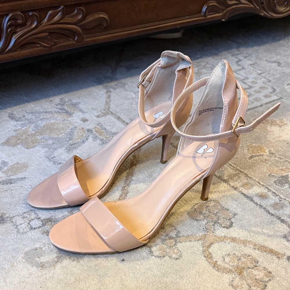 BP Elegant Nude Ankle Strap Heels